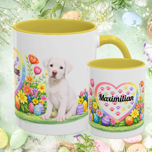 Shop our rottweiler white puppy easter mug featuring the 11oz style option from MySisterIsASurvivor.