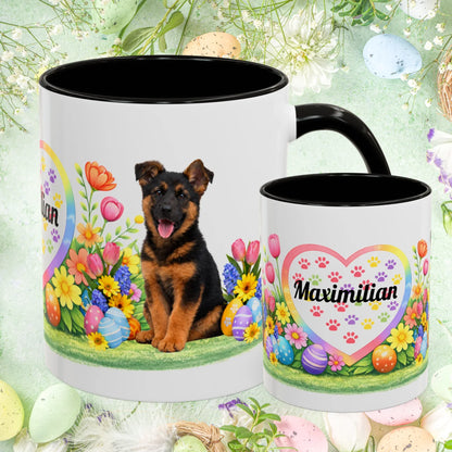 Shop our german shepherd black red puppy easter mug featuring the 11oz style option from MySisterIsASurvivor.