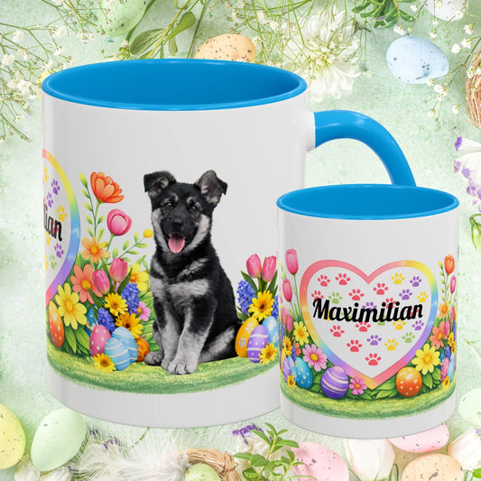 Shop our german shepherd black silver puppy easter mug featuring the 11oz style option from MySisterIsASurvivor.