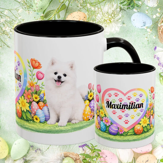 Shop our pomeranian white puppy easter mug featuring the 11oz style option from MySisterIsASurvivor.