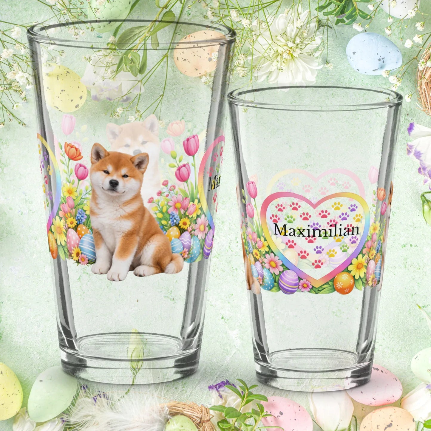 Shop our akita red easter puppy pint glass featuring the 16oz style option from MySisterIsASurvivor.