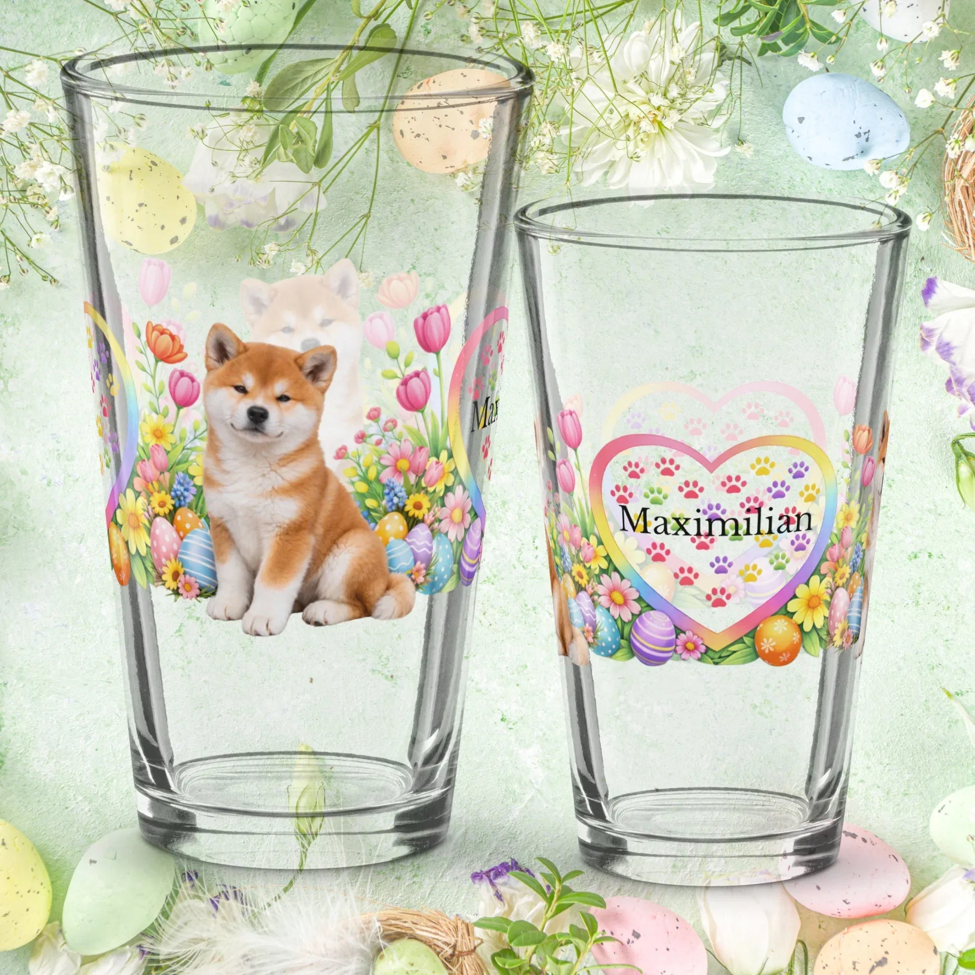 Shop our akita red easter puppy pint glass featuring the 16oz style option from MySisterIsASurvivor.