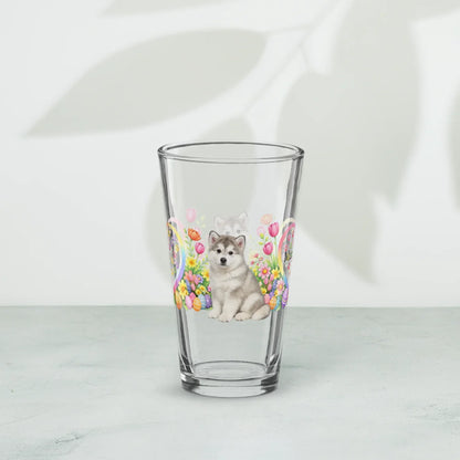 Shop our premium alaskan malamute silver white easter puppy pint glass from MySisterIsASurvivor.