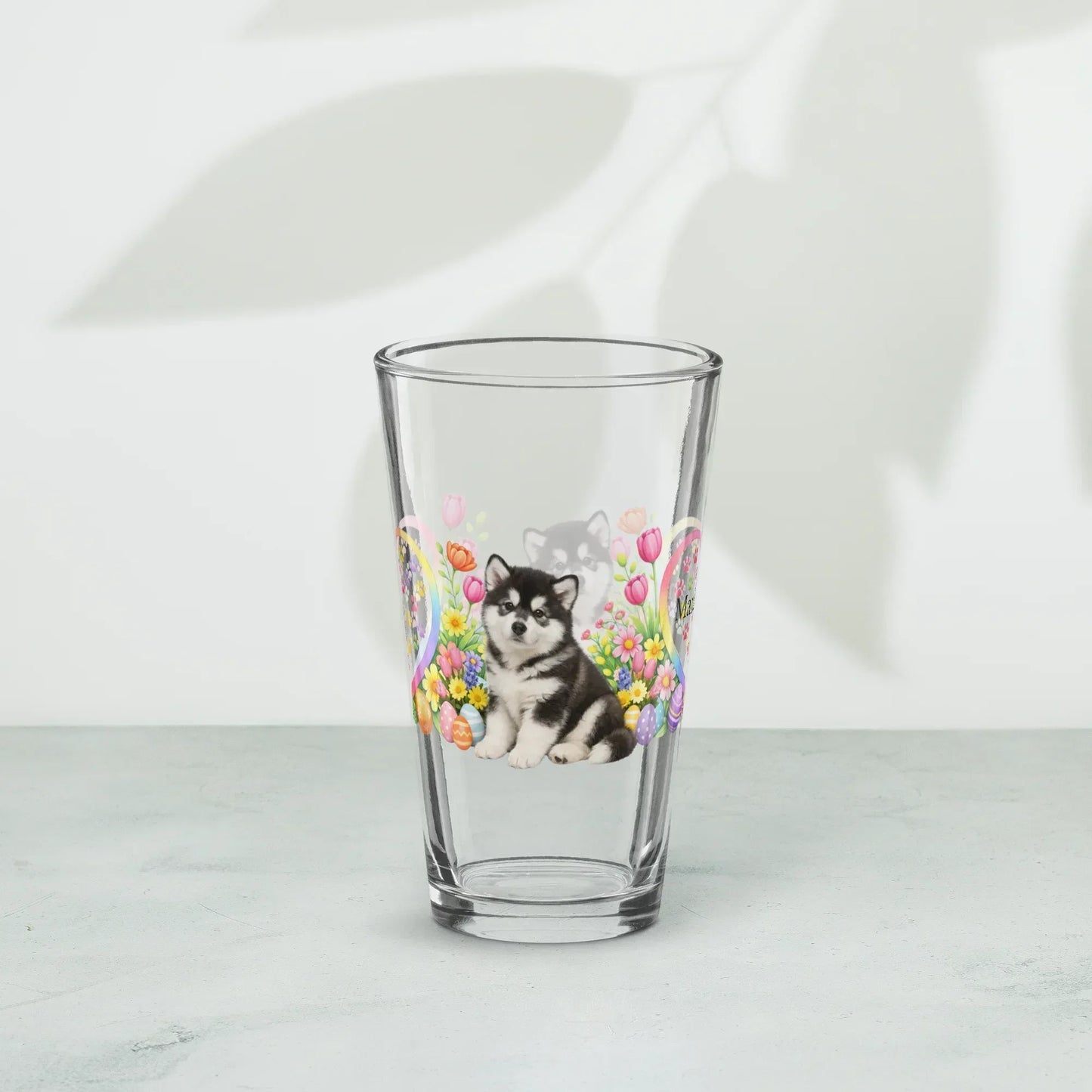 Shop our premium alaskan malamute seal white easter puppy pint glass from MySisterIsASurvivor.