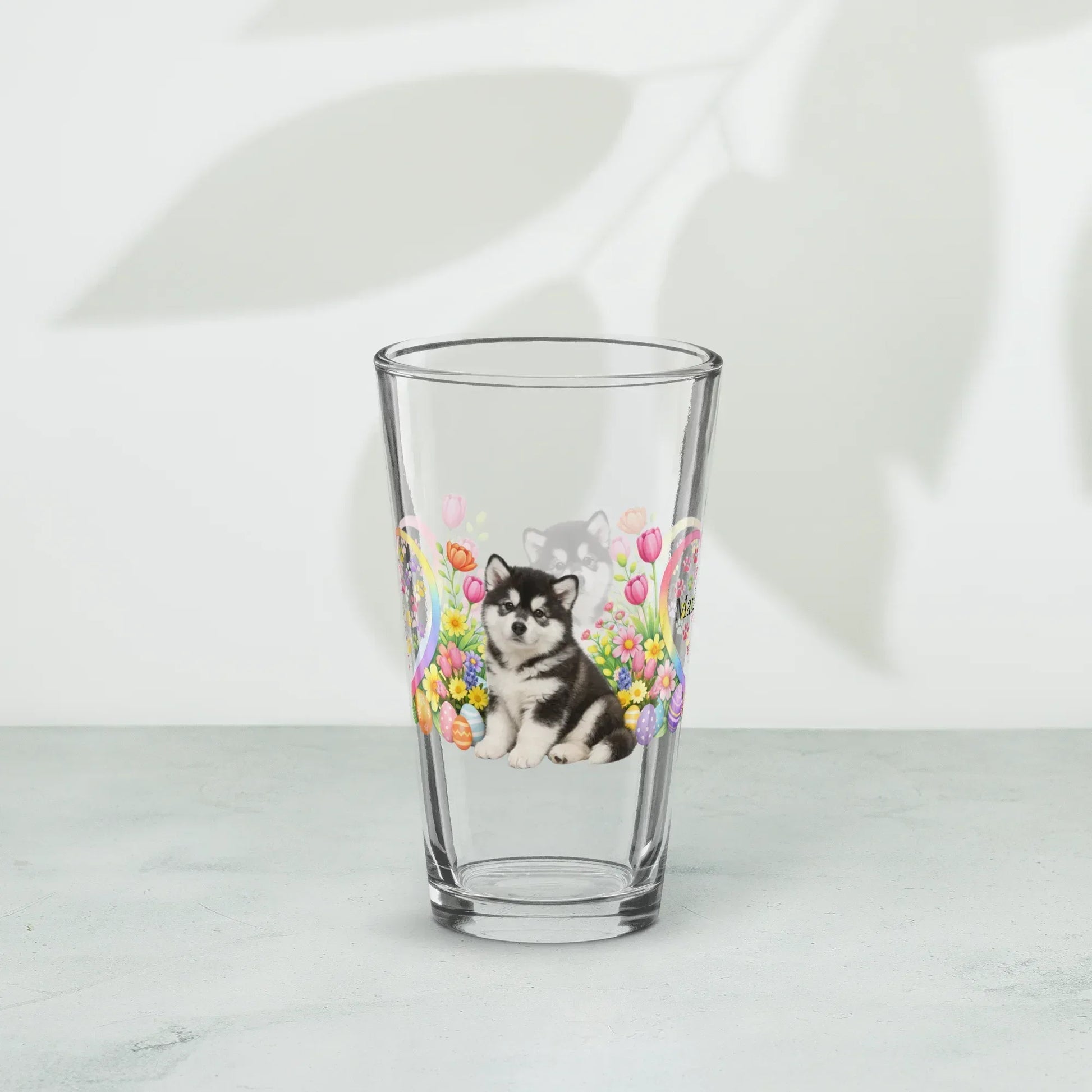 Shop our premium alaskan malamute seal white easter puppy pint glass from MySisterIsASurvivor.
