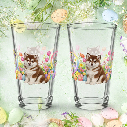 Shop our premium alaskan malamute red white easter puppy pint glass from MySisterIsASurvivor.