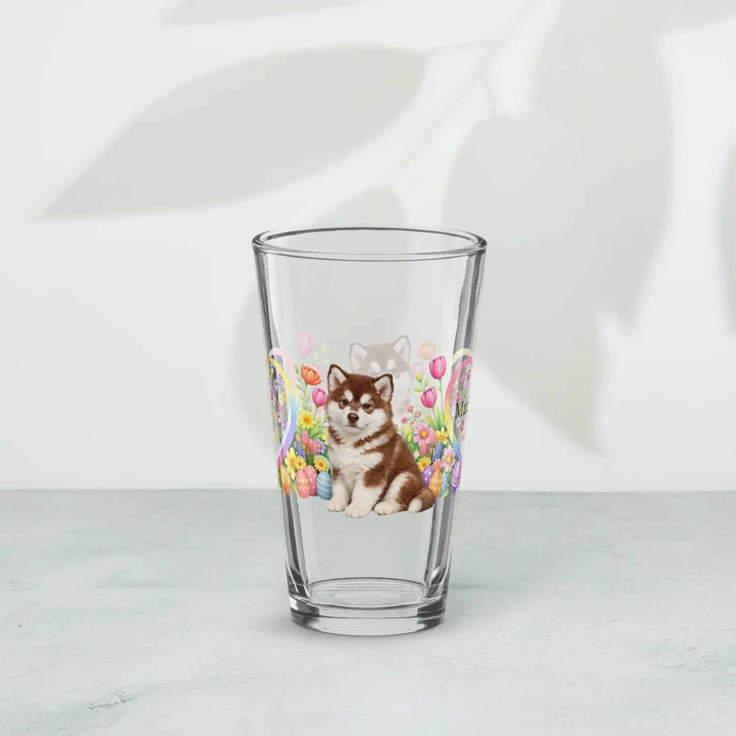 Shop our premium alaskan malamute red white easter puppy pint glass from MySisterIsASurvivor.