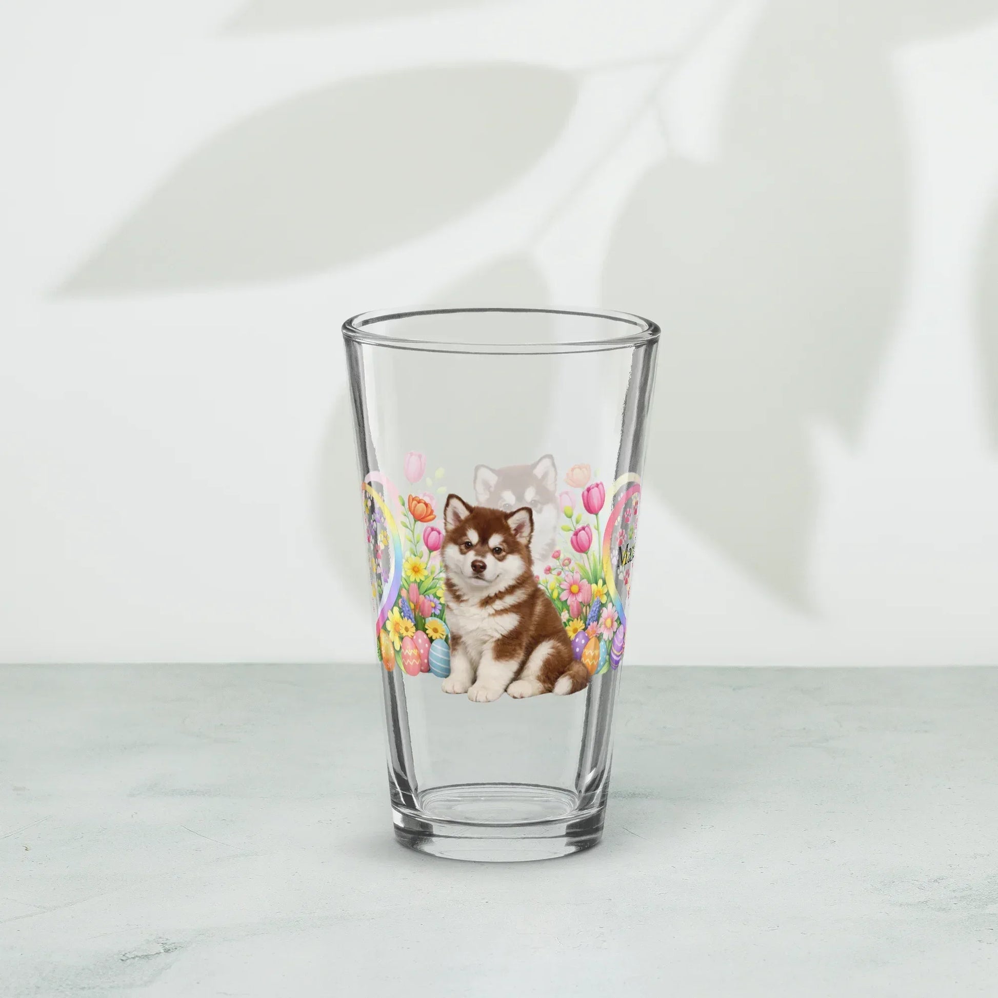 Shop our premium alaskan malamute red white easter puppy pint glass from MySisterIsASurvivor.