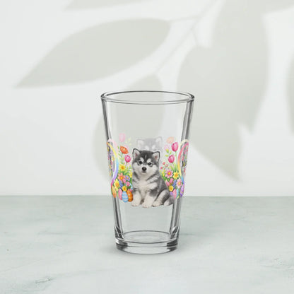 Shop our premium alaskan malamute blue white easter puppy pint glass from MySisterIsASurvivor.