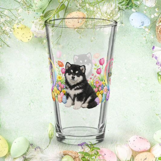 Shop our premium alaskan malamute black white easter puppy pint glass from MySisterIsASurvivor.