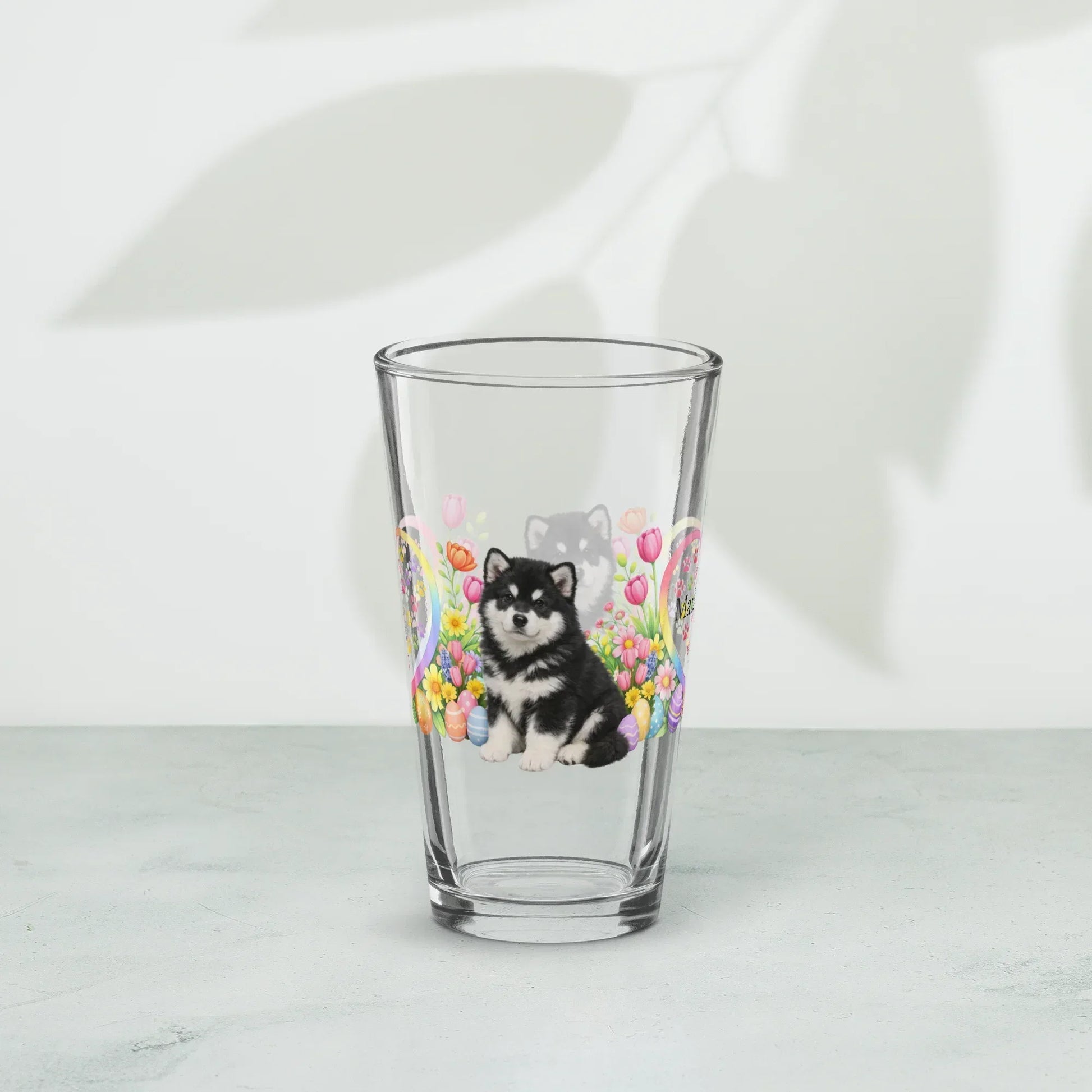 Shop our premium alaskan malamute black white easter puppy pint glass from MySisterIsASurvivor.