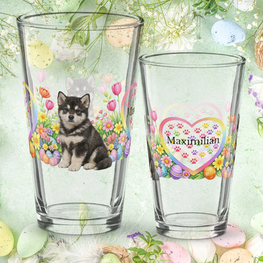 Shop our alaskan malamute agouti white easter puppy pint glass featuring the 16oz style option from MySisterIsASurvivor.