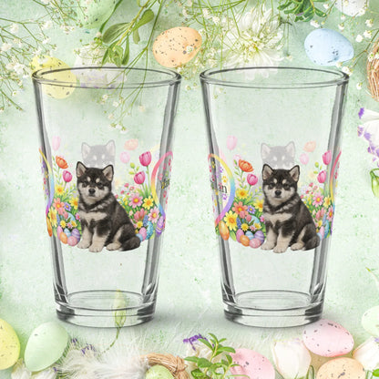 Shop our premium alaskan malamute agouti white easter puppy pint glass from MySisterIsASurvivor.