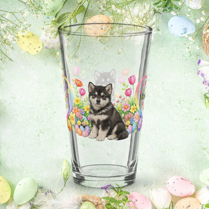 Shop our premium alaskan malamute agouti white easter puppy pint glass from MySisterIsASurvivor.