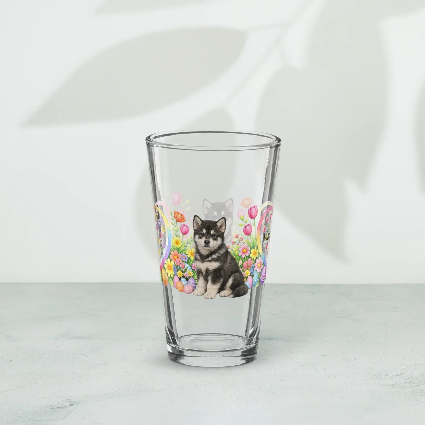 Shop our premium alaskan malamute agouti white easter puppy pint glass from MySisterIsASurvivor.