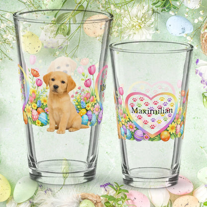 Shop our labrador retriever yellow golden easter puppy pint glass featuring the 16oz style option from MySisterIsASurvivor.