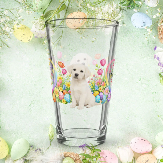 Shop our premium labrador retriever yellow creamy white easter puppy pint glass from MySisterIsASurvivor.