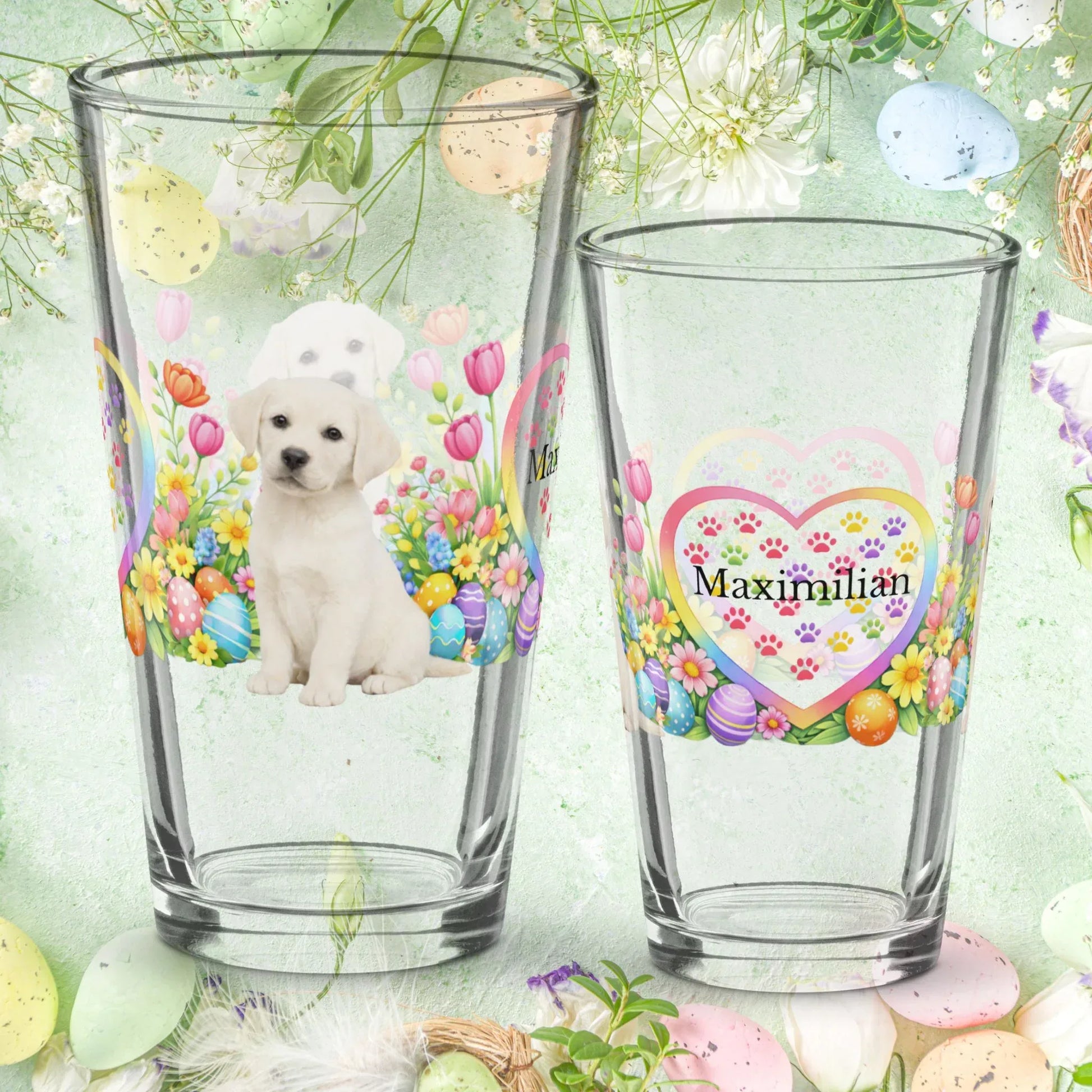 Shop our labrador retriever yellow creamy white easter puppy pint glass featuring the 16oz style option from MySisterIsASurvivor.