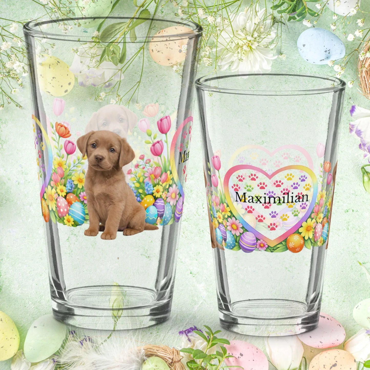 Shop our labrador retriever chocolate light easter puppy pint glass featuring the 16oz style option from MySisterIsASurvivor.