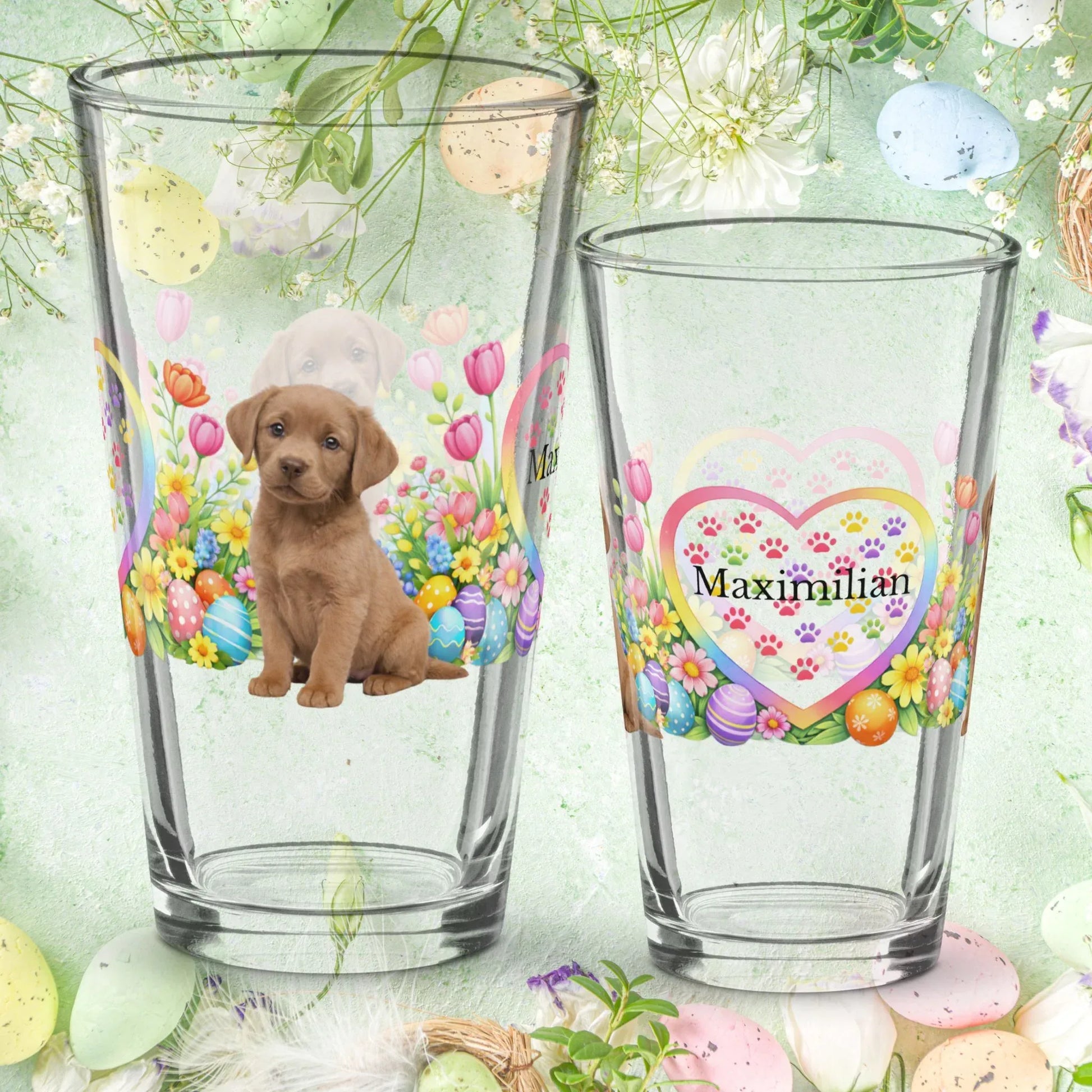 Shop our labrador retriever chocolate light easter puppy pint glass featuring the 16oz style option from MySisterIsASurvivor.