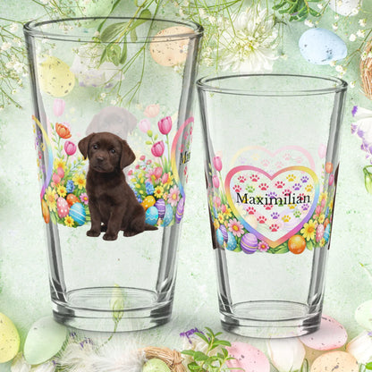 Shop our labrador retriever chocolate dark easter puppy pint glass featuring the 16oz style option from MySisterIsASurvivor.