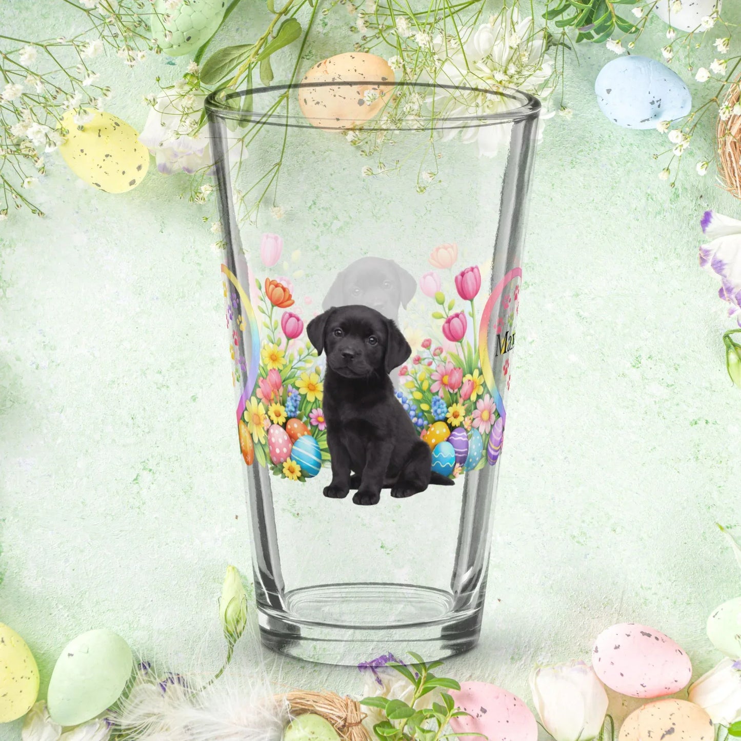 Shop our premium labrador retriever black easter puppy pint glass from MySisterIsASurvivor.