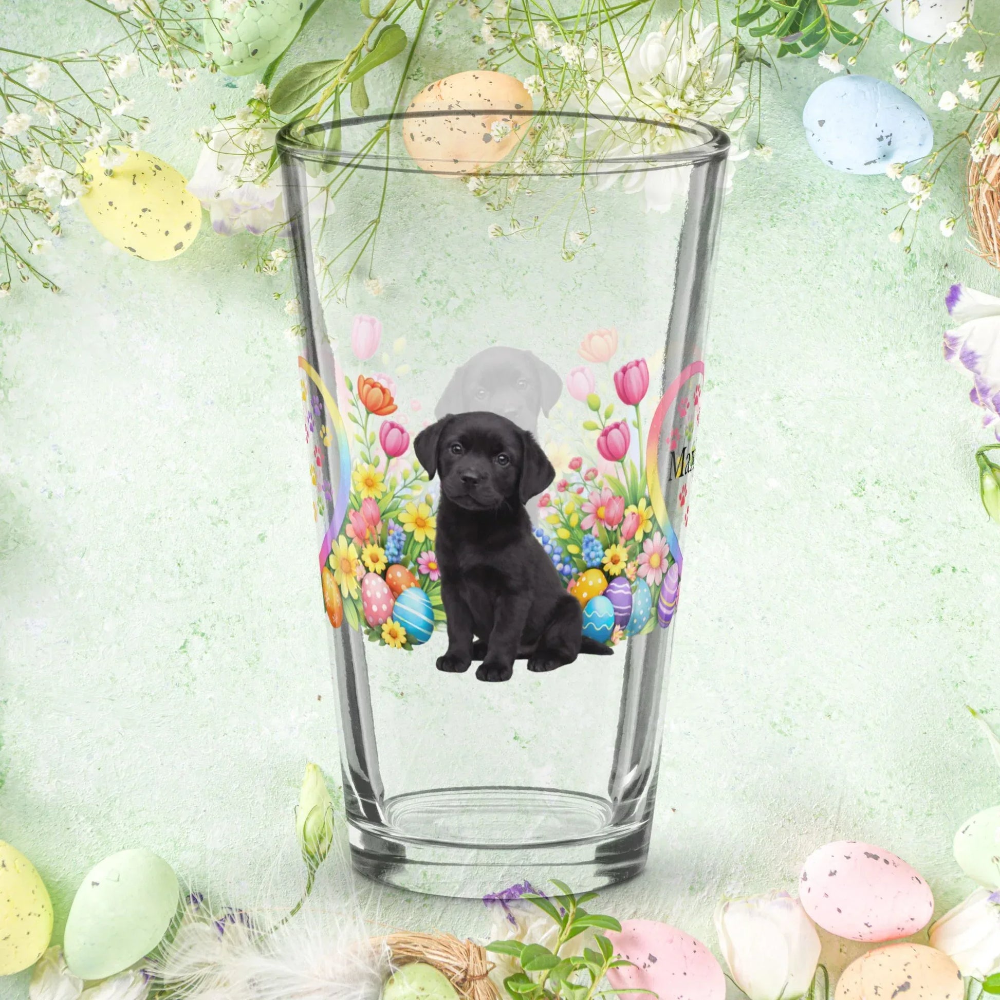 Shop our premium labrador retriever black easter puppy pint glass from MySisterIsASurvivor.