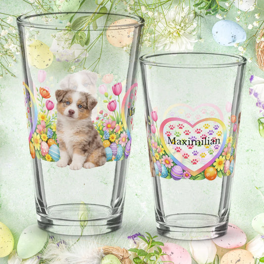 Shop our australian shepherd red merle easter puppy pint glass featuring the 16oz style option from MySisterIsASurvivor.