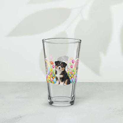 Shop our premium australian shepherd black tri easter puppy pint glass from MySisterIsASurvivor.