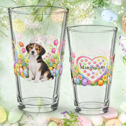 Shop our american foxhound tri color easter puppy pint glass featuring the 16oz style option from MySisterIsASurvivor.