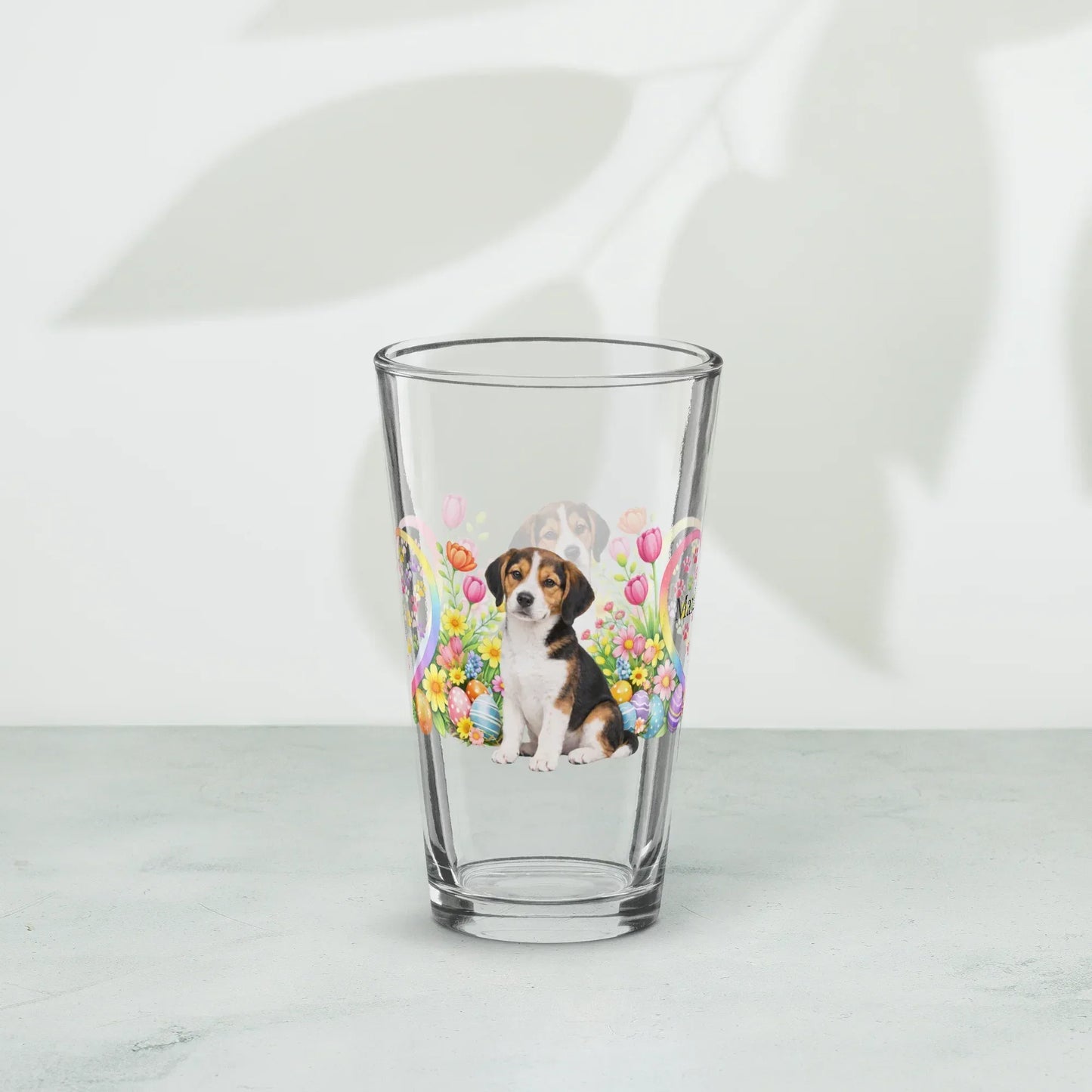 Shop our premium american foxhound tri color easter puppy pint glass from MySisterIsASurvivor.