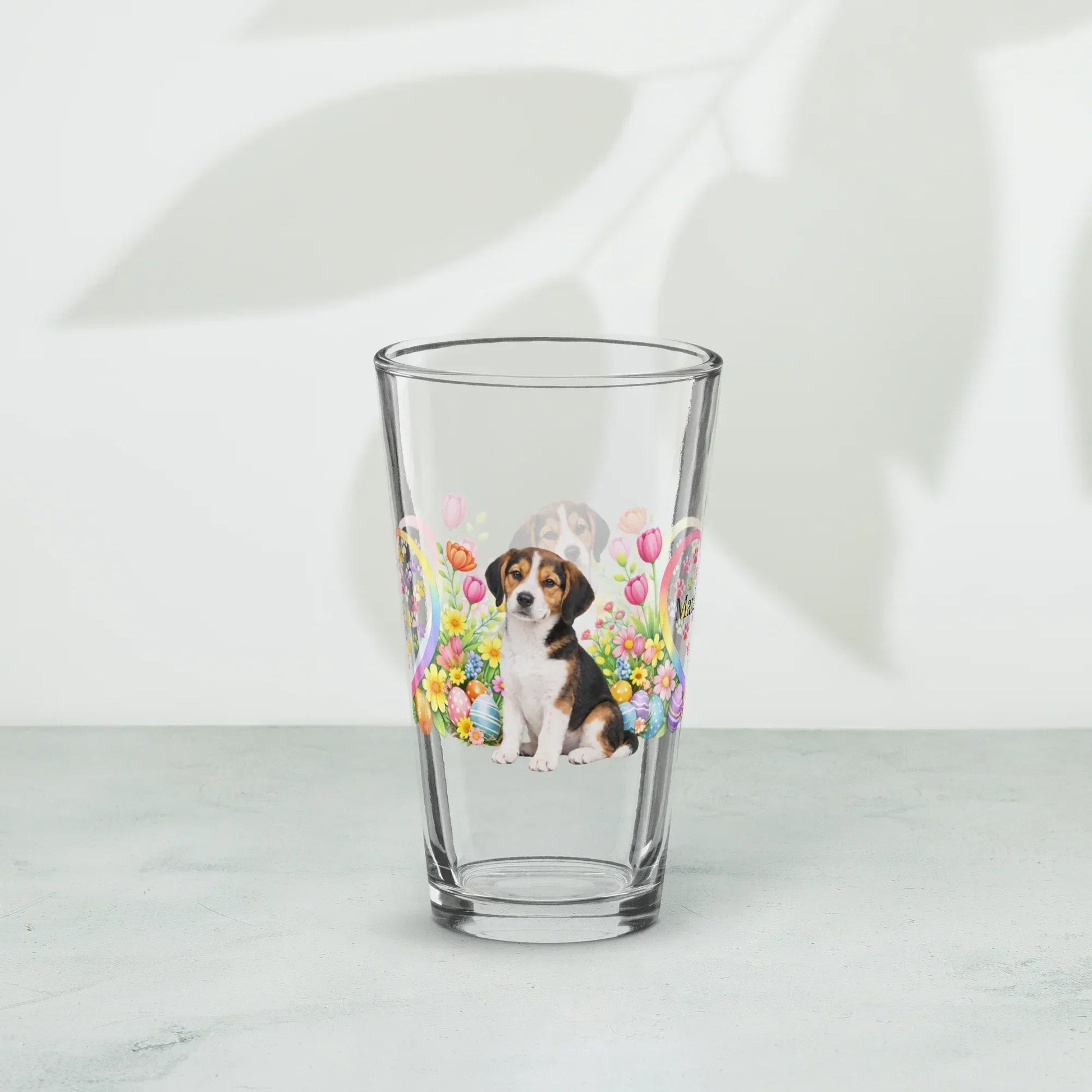 Shop our premium american foxhound tri color easter puppy pint glass from MySisterIsASurvivor.