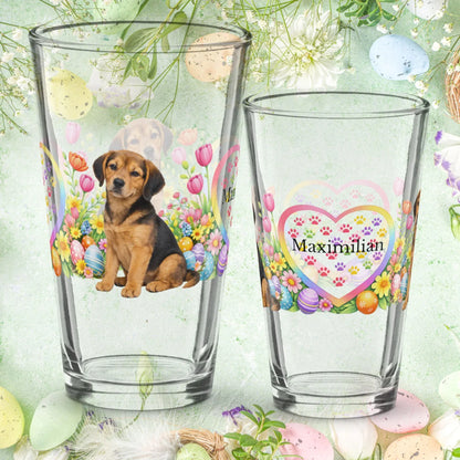 Shop our american foxhound tan black easter puppy pint glass featuring the 16oz style option from MySisterIsASurvivor.
