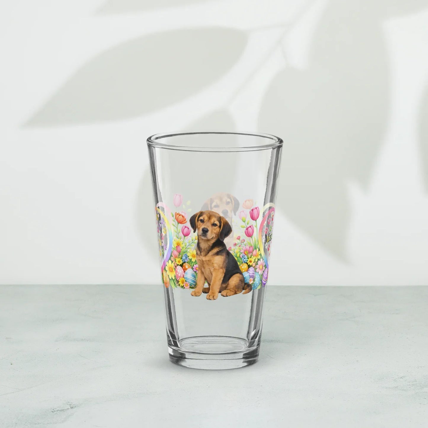Shop our premium american foxhound tan black easter puppy pint glass from MySisterIsASurvivor.