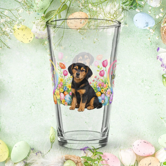 Shop our premium american foxhound black tan easter puppy pint glass from MySisterIsASurvivor.