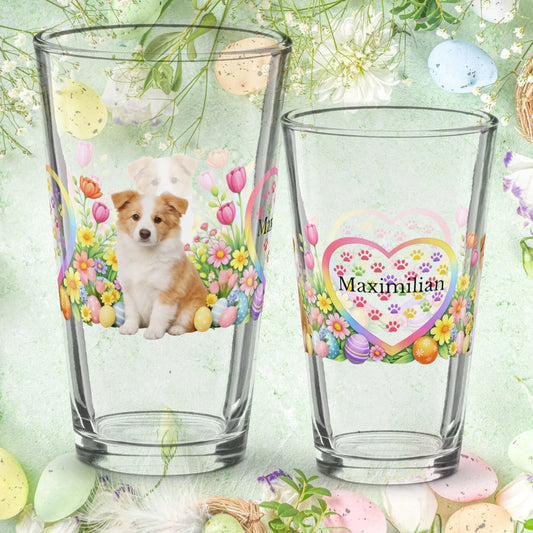 Shop our border collie gold easter puppy pint glass featuring the 16oz style option from MySisterIsASurvivor.