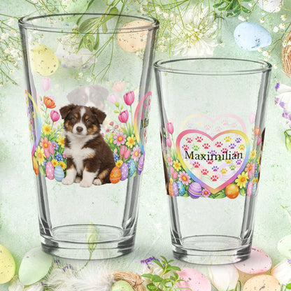 Shop our border collie brown tricolor easter puppy pint glass featuring the 16oz style option from MySisterIsASurvivor.