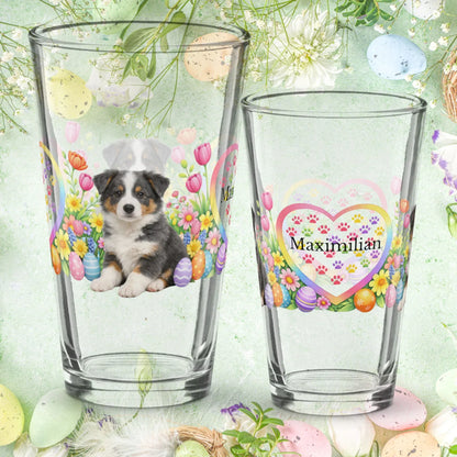 Shop our border collie blue tricolor easter puppy pint glass featuring the 16oz style option from MySisterIsASurvivor.