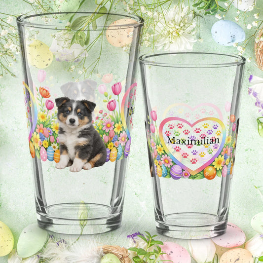 Shop our border collie black tricolor easter puppy pint glass featuring the 16oz style option from MySisterIsASurvivor.