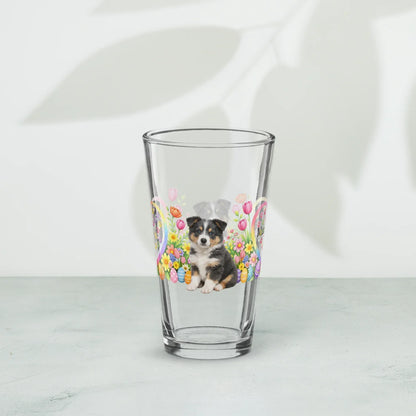 Shop our premium border collie black tricolor easter puppy pint glass from MySisterIsASurvivor.