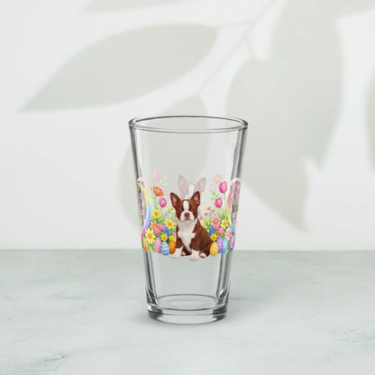 Shop our premium boston terrier red and white easter puppy pint glass from MySisterIsASurvivor.