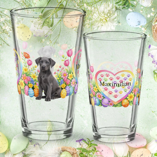 Shop our doberman melanistic blue easter puppy pint glass featuring the 16oz style option from MySisterIsASurvivor.
