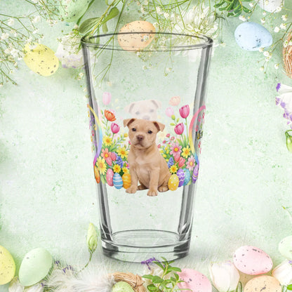 Shop our premium pitbull fawn easter puppy pint glass from MySisterIsASurvivor.
