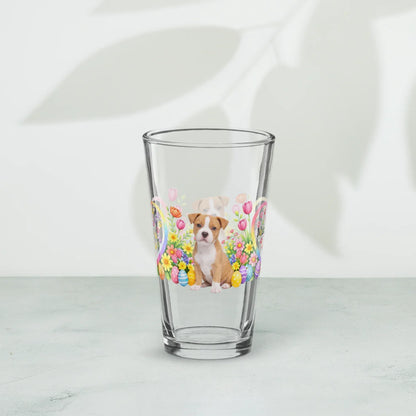 Shop our premium pitbull fawn white easter puppy pint glass from MySisterIsASurvivor.