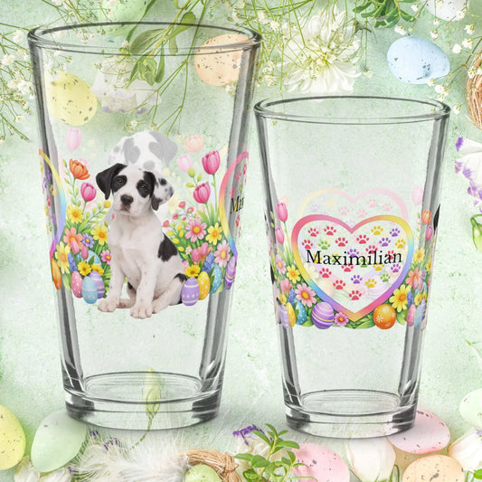 Shop our great dane piebald easter puppy pint glass featuring the 16oz style option from MySisterIsASurvivor.