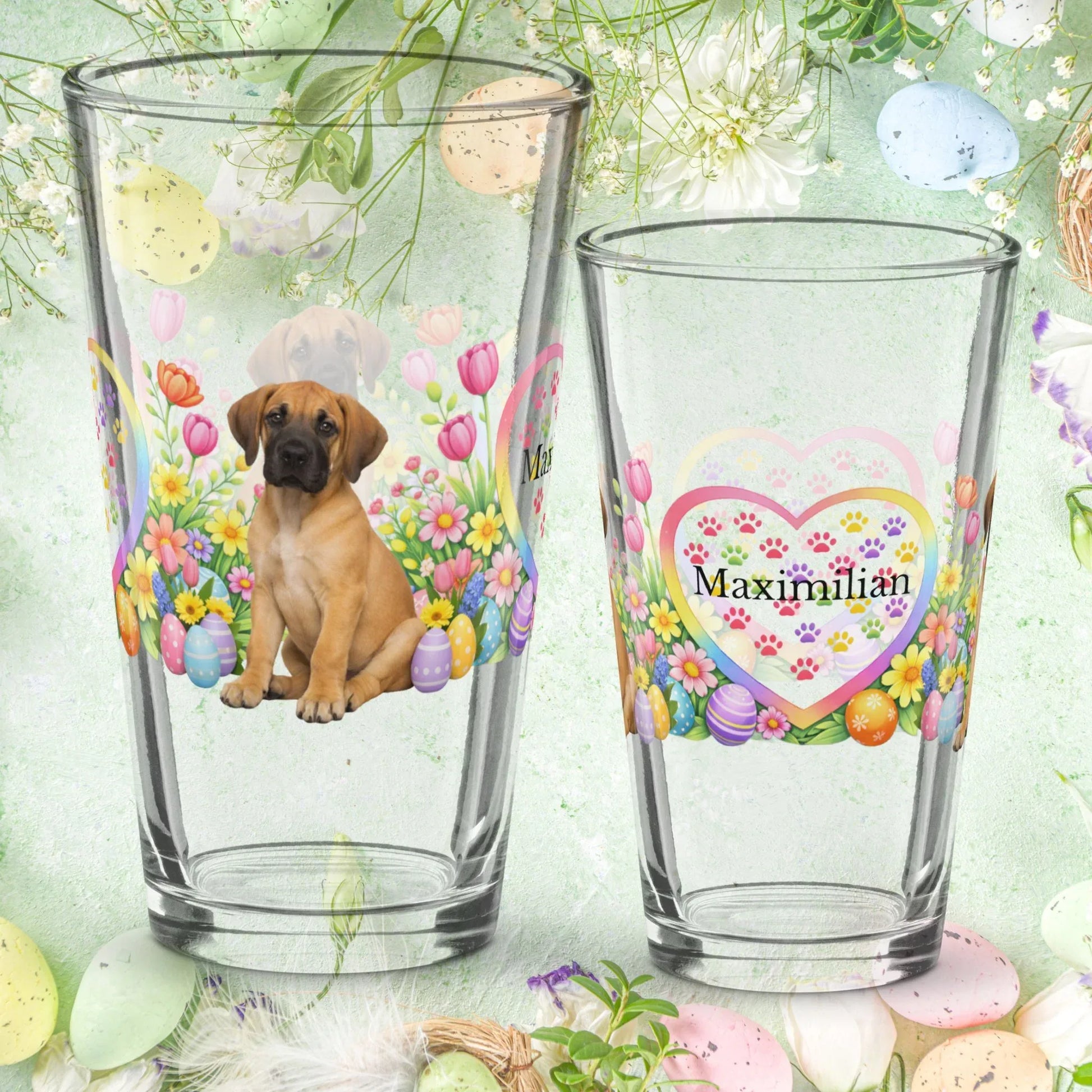 Shop our great dane fawn easter puppy pint glass featuring the 16oz style option from MySisterIsASurvivor.