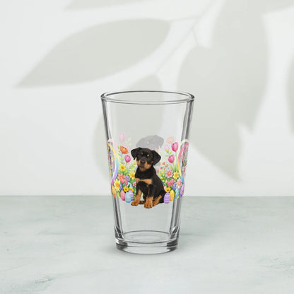 Shop our premium rottweiler black mahogany easter puppy pint glass from MySisterIsASurvivor.