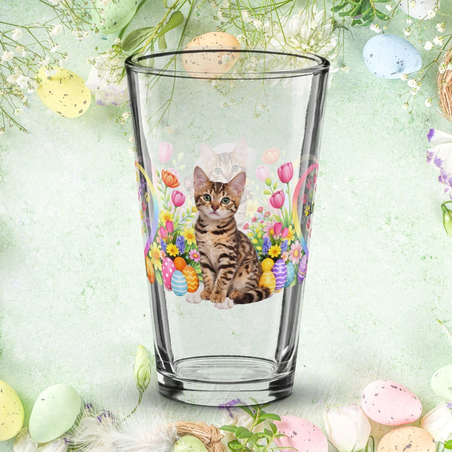 Shop our premium bengal easter kitten pint glass from MySisterIsASurvivor.