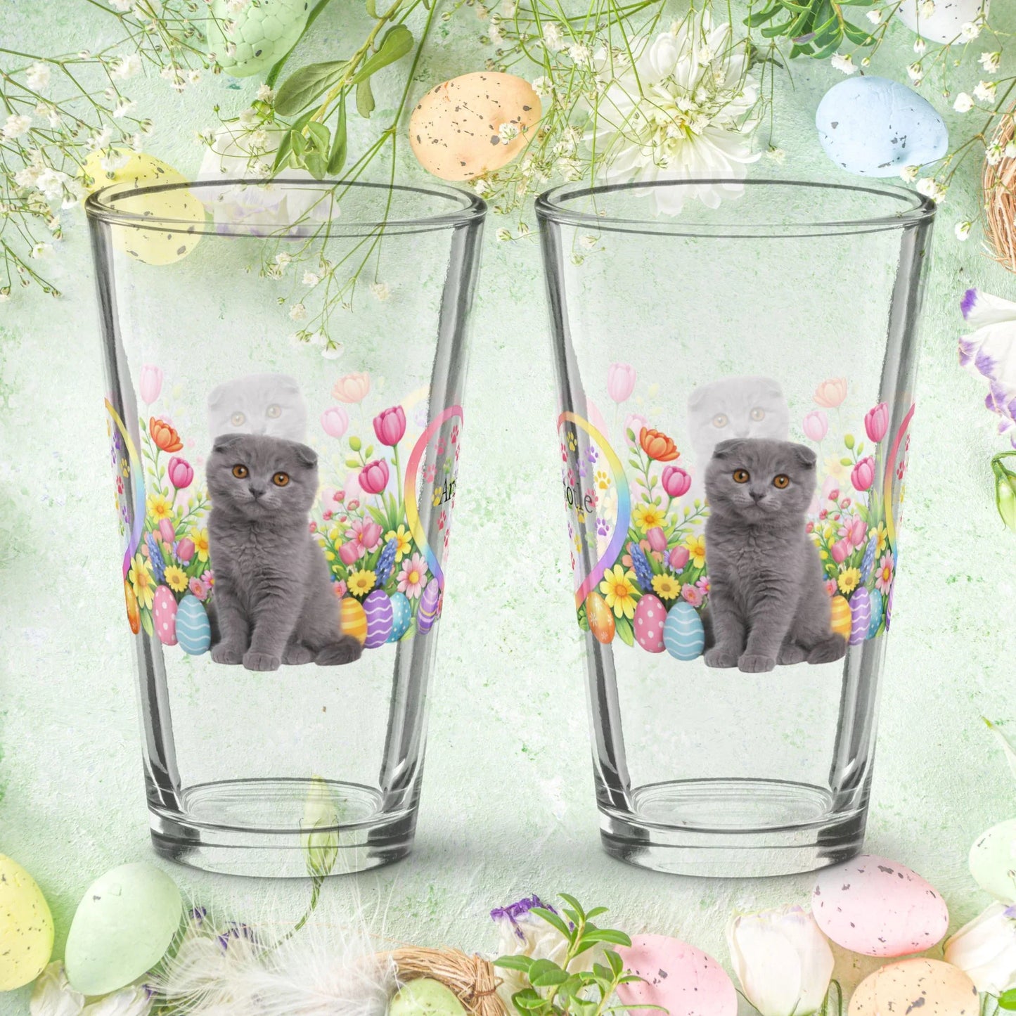 Shop our premium scottish fold easter kitten pint glass from MySisterIsASurvivor.