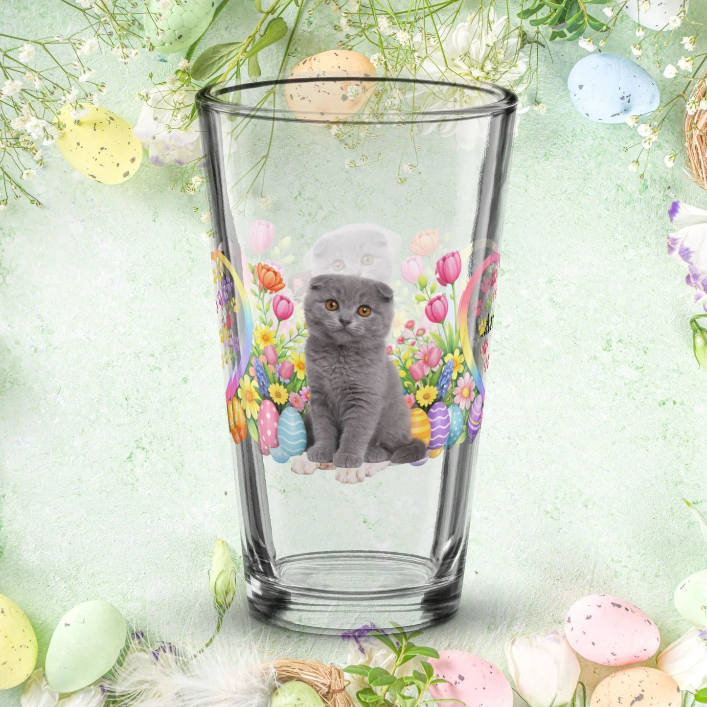 Shop our premium scottish fold easter kitten pint glass from MySisterIsASurvivor.